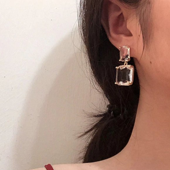 Double Square Luxury Glass Crystal Earrings - Picture 10 of 10